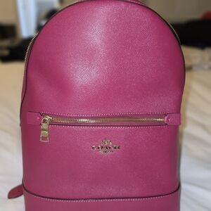 Coach Hot Pink Saffiano Leather Backpack with Gold Hardware